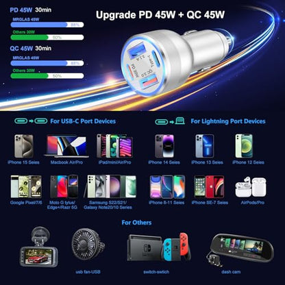 USB C Car Charger, 3 Pack 65W 4 Ports 12V USB C Cigarette Lighter Adapter - color: Silver, size: 3-Pack