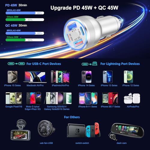 USB C Car Charger 5 Pack, Bangfun 65W 4-Port Dual 12V USB Car Phone Charger - color: Silver, size: 5-Pack
