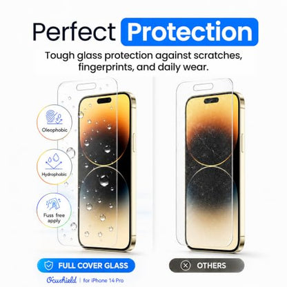 Ocushield Anti Blue Light Tempered Glass Screen Protector of iPhone 14 Pro (6.1") – Blocks Blue Light, Prevents Eye Strain & Helps You Sleep Better, 9H Hardness & Case Friendly - size: iPhone 14 Pro