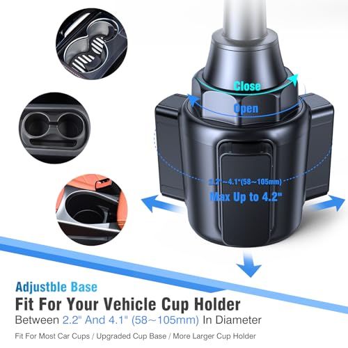 Miracase Cup Holder Phone Mount - Universal Gooseneck Adjustable Car Cell Phone Mount for iPhone, Samsung, Google and All 4.0-7.2 inches Smartphones - color: Graphite