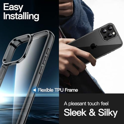 JETech Case for iPhone 16 Pro, Anti-Yellowing, Black | Shockproof Protection, Scratch Resistant Hard PC Back, Durable Transparent TPU Bumper - color: Black, size: iPhone 16 Pro