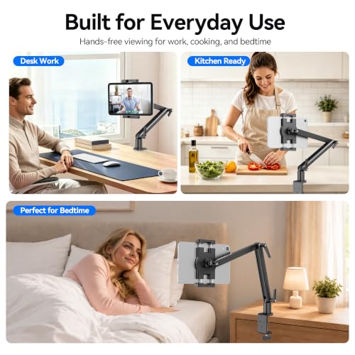 iPad Desk Mount Holder, Sturdy Aluminum Arm with C-Clamp for Desk & Bedside - size: Large