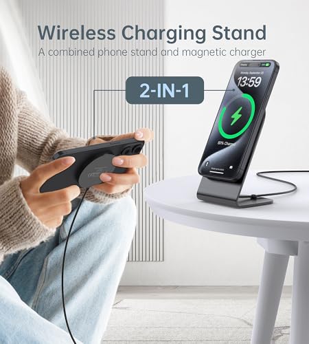 Magnetic Wireless Charger Stand + Charging Pad for iPhone Duo/18-12 Series - color: Black