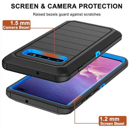 for Samsung Galaxy S10 Case with Belt Clip Holster, 2 x Screen Protector, [Military Grade Drop Protection] Heavy Duty Full Body Shockproof Rugged Protective Cover for Samsung Galaxy S10 Black Blue - color: Black/Blue