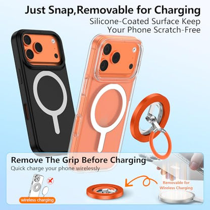 Magnetic Phone Ring Holder for MagSafe,360° Rotation Cell Phone Grip Stand - color: Orange
