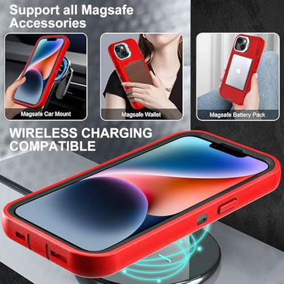 YKHJKLEC for iPhone 13/14 Case, Military Grade 3 in 1 Heavy Duty Shockproof/Drop Proof/Dust Proof with Kickstand Case, with 2 x Tempered Glass Screen Protector (ZJ-Red/Black) - color: ZJ-Red/Black