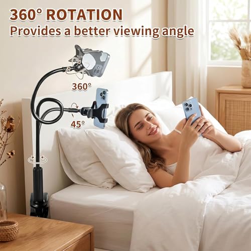 Gooseneck Phone Holder, 27.5" Flexible Phone Holder for Bed Desk, 360° Rotation Cell Phones Stand with Clamp, Heavy Duty Bracket for Bedside Living Room/Black - color: Black