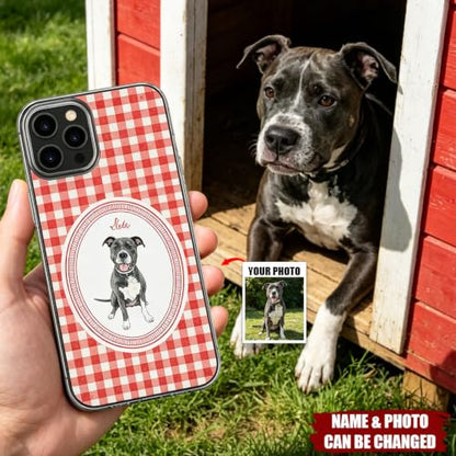 Custom Pet Portrait Watercolor Striped Pattern - Personalized Phone Case Custom Dog Cat Memorial Photo Picture Customized Transparent Slim Protective Smartphone Shell Cute Animal Art Gift