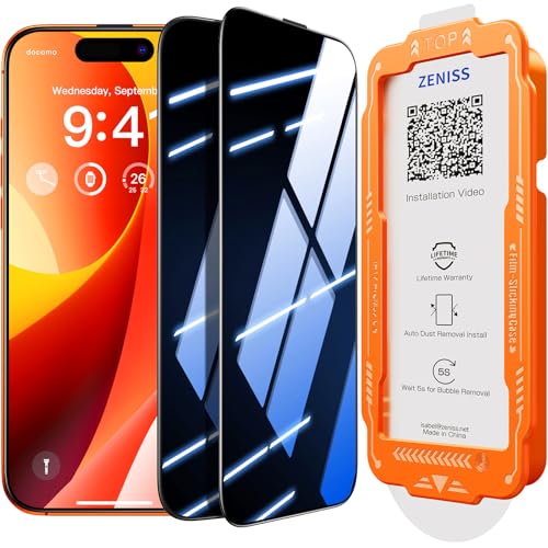 NeverBreak 9H+ Hardness for iPhone 16 Pro Privacy Screen Protector 12FT Military Grade Protection (Scratch, Shatter, Drop Resistance) Tempered Glass Full Coverage 6.3", 2 Pack with De-Bubble Card - size: iPhone 16 Pro