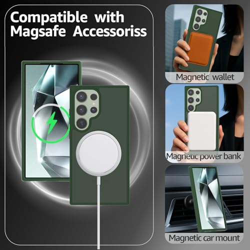 for Samsung Galaxy S24 Ultra Case Magnetic, [Compatible with Magsafe] 6.8 Inches Slim Fit Heavy Duty Protection Wireless Charging TPU and PC Shockproof Anti-Slip Protective Phone Cover, Green - color: Green Magnetic