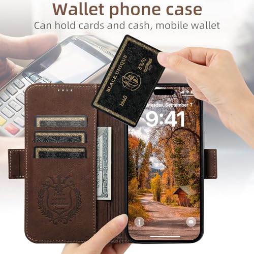 SINIANL iPhone 16 Plus Wallet Case - MagSafe Compatible, Leather Folio Cover with Card Slots and Kickstand - Brown - color: MagSafe - Brown, size: For iPhone 16 Plus