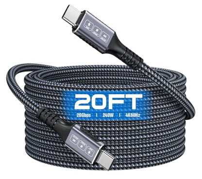 USB C to USB C Cable 20Ft, 240W Fast Charging, 20Gbps Data, 4K 60Hz Video - color: 240W 20FT USB C to USB C Cable (Black)