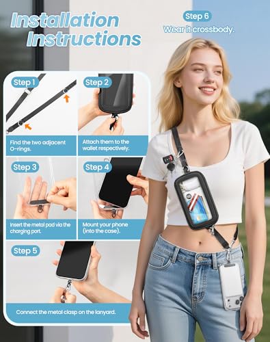 Clip and Go Strap for Phone with Wallet Crossbody, Adjustable Neck Lanyard, Detachable Wristlet Wallet with Zipper Phone Screen ID Window, 2x Tether Tabs Compatibe for iPhone & Most Cellphones Black - color: Black