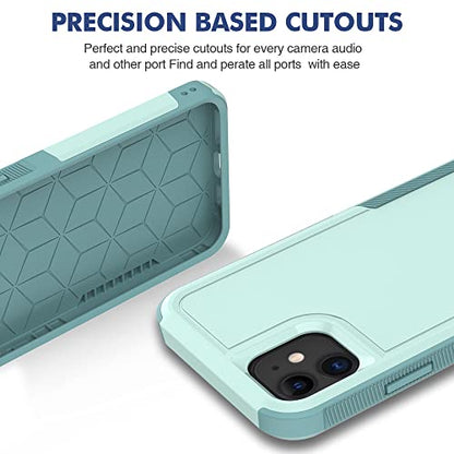 Jeylly for iPhone 11 Case, for iPhone 11 Case [3 in 1] Shockproof TPU Hard Back Hybrid Design and [2 x Tempered Glass Screen Protector], Military Grade Drop Proof Full Body Protective Cover, Turquoise | for iPhone 11 Case Military Grade Drop Proof Full Bo