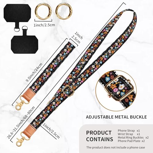 Phone Lanyard Crossbody Wrist Strap, Universal Adjustable Neck Strap for Phone Case Keys ID Badges - color: Boho Colorful Flowers