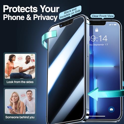 SMARTDEVIL 2 Pack Privacy Screen Protector for iPhone 13/13 Pro/14, [Anti-Spy] [Military-Grade Shatterproof] [9H Hardness] Tempered Glass, [Easy Installation] Bubble-Free & Case-Friendly, Dust-Free Box