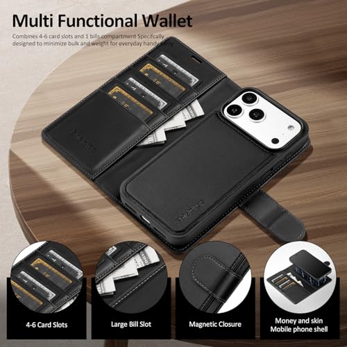 Shieldtop Compatible with MagSafe iPhone 17 Pro Max Wallet Case,Black | 2 in 1 Detachable Magnetic,Credit Card Holder Slots,RFID Blocking,PU Leather,Kickstand,Flip Folio Phone Cover for Men & Women - color: Black, size: KFT-iP 17 Pro Max - 6.9"