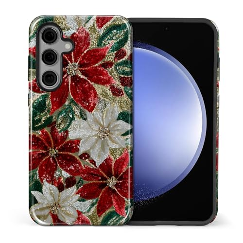 Case for Samsung Galaxy S23 FE, 2 in 1 PC Hard Shell & Silicone Inner Bumper, AntiScratch Fullbody Cover Shockproof Slim Design Christmas Florals Faux Mosaic - color: Christmas Florals Faux Mosaic, size: Galaxy S23 FE