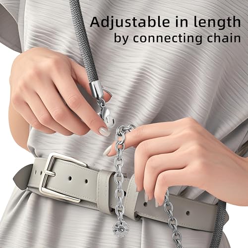 ROCONTRIP 2 In 1 Cell Phone Lanyard Crossbody Chain And Phone Wrist Strap Set Adjustable Phone Lanyard Chain Fit iPhone 16 With Metal Phone Tether Tab Detachable And Neck Strap - color: Darkgrey+silver