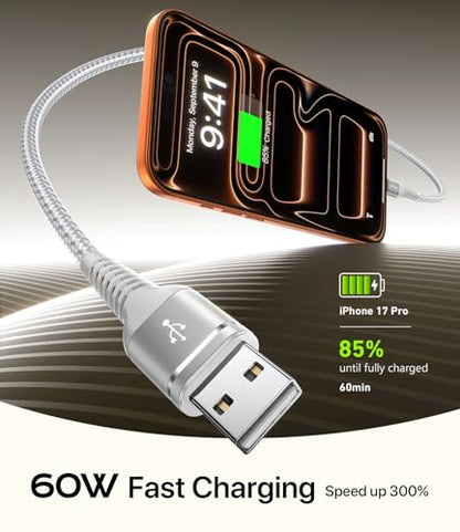 USB C to C Cable 6FT 2Pack, USB C to USB C Cable Fast Charging iPhone USB C - color: Silver, size: 6FT, style: 60W USB A to USB C