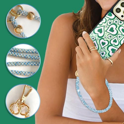 Crystal Phone Strap Crossbody and Wrist Lanyard, Anti Theft Layered & Wrist Strap Cell Phone Neck for Women - color: Blue