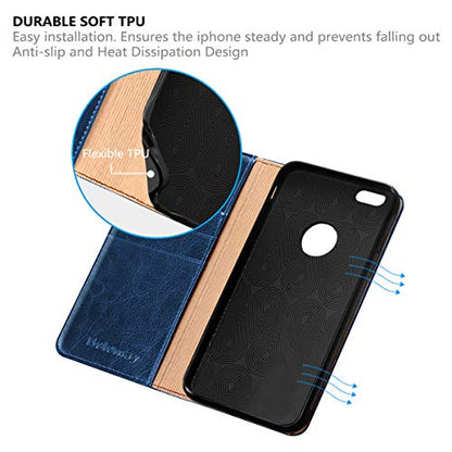 Belemay Compatible with iPhone 6s Case, Compatible with iPhone 6 Case, Genuine Leather Slim Wallet, Flip Folio Cover Card Holder Slots, Kickstand, Cash Pocket, Blue - color: Classic Blue, size: iPhone 6/6S