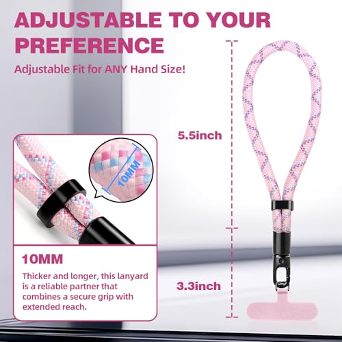Phone Wrist Strap Hand Lanyard with LifetimeWarranty, Universal Adjustable Nylon Cell Phone String Holder Compatible with apple iPhone & Samsung,Anti-Drop Safety for Key Wallet Camera - color: 2pack (Short-pink)