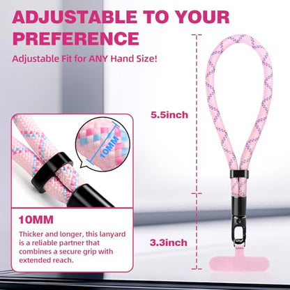 Phone Wrist Strap Hand Lanyard with LifetimeWarranty, Universal Adjustable Nylon Cell Phone String Holder Compatible with apple iPhone & Samsung,Anti-Drop Safety for Key Wallet Camera - color: 2pack (Short-pink)