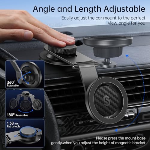 SYNCWIRE MagSafe Car Mount for Dashboard,Foldable Aluminum Arm,Black - color: Black