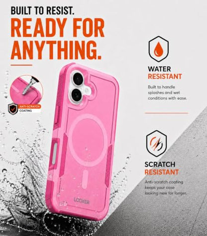 LOOXER® Heavy Duty Rugged Magnetic Case for iPhone 17 (6.3”) | Military Grade Shockproof Protection,MagSafe Compatible+ Tempered Glass Included (Pink, 17) - color: Pink, size: 17