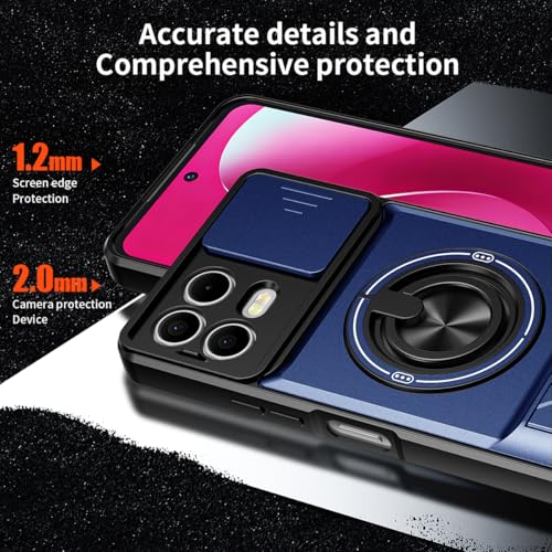 Compatible for T-Mobile Revvl 8 Pro TMRV08P5G Phone Case with HD Screen Protector, [Slide Camera Cover] [3 Stand Ways] Ring Holder Kickstand Military Grade Shockproof Protective Cover Case - Blue - color: Revvl 8 Pro Blue