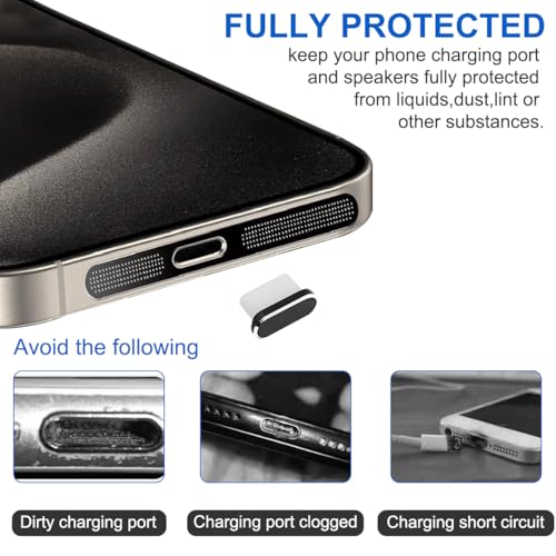 12 Pcs Cellphone Anti Dust Kit, 5 Phone Metal Speaker Dustproof Mesh Compatible for iPhone 16 15 14 Pro/Pro Max, Anti-Dust Mesh Covers with 1 USB C Dust Plugs & 1 Tweezers & 5 Cleaner Sticks - size: 12 Pcs
