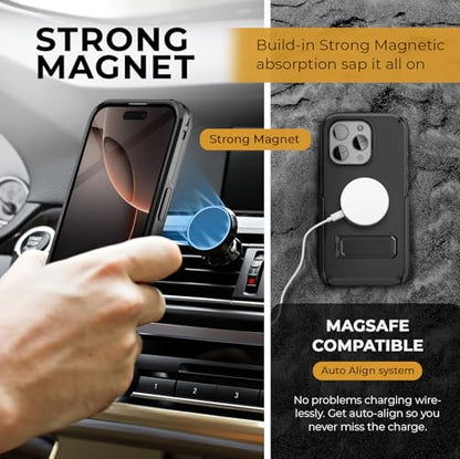 MOTIVE for iPhone 16 Pro Max Case with Belt Clip and Stand, Magnetic | 6.9" - color: Black, size: iPhone 16 Pro Max