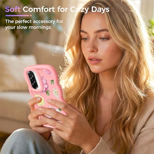 for Galaxy A36 Phone Case, Wavy Soft TPU, Pink-Large Flower | Wavy Frame Design, Soft Slim TPU, Full Camera Lens Protection, Shockproof Phone Cover - color: Pink-Large Flower, size: Samsung A36
