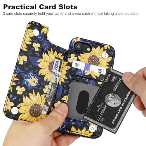 HAOPINSH for iPhone 17e 16e Wallet Case with Card Holder, Blooming Sunflowers Pattern Back Flip Folio PU Leather Kickstand Card Slots Case for Women Girls, Double Magnetic Clasp Shockproof Cover 6.1" - color: Blooming Sunflowers