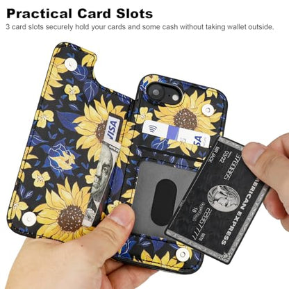 HAOPINSH for iPhone 17e 16e Wallet Case with Card Holder, Blooming Sunflowers Pattern Back Flip Folio PU Leather Kickstand Card Slots Case for Women Girls, Double Magnetic Clasp Shockproof Cover 6.1" - color: Blooming Sunflowers
