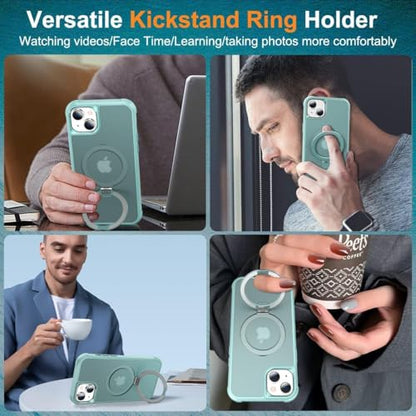 CHAOFEnG Magnetic Compatible with iPhone 15 Case with Stand [Military Grade Drop Tested][Compatible with Magnet] Ring Translucent Slim Hard Back Soft Edge, Teal Green - color: Teal Green, size: iPhone 15