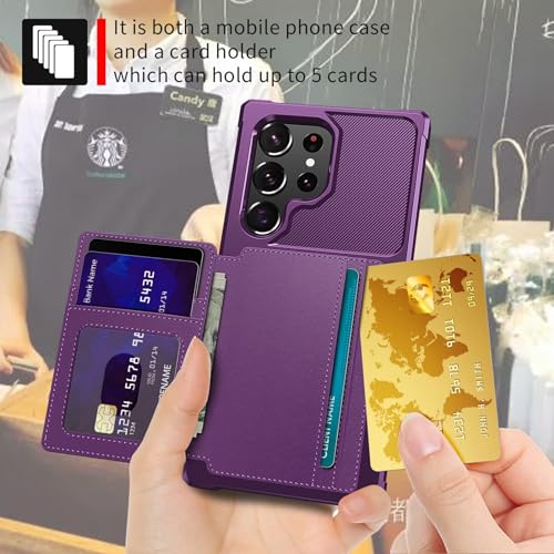 Wallet Case for Samsung Galaxy S22 Ultra, Compatible with Magnetic Car Mount, Heavy Duty Shockproof Rugged Soft TPU Back Leather Flip Credit Card Holder Cover 6.8 inch, Purple - color: Purple, size: Samsung Galaxy S22 Ultra