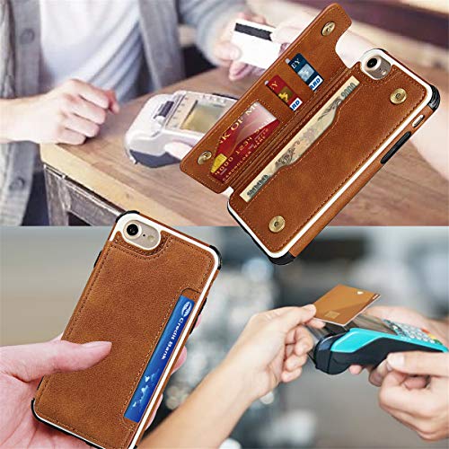 iCoverCase Compatible with iPhone SE(2022)/SE(2020)/7/8/6/6s Wallet Case with Card Slots Holder and Wrist Strap Premium PU Leather Kickstand Magnetic Clasp Shockproof Flip Cover Case (Khaki) - color: Khaki