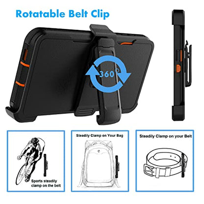 Njjex Rugged Case for Samsung Galaxy S23 Ultra, for Galaxy S23 Ultra Case with Belt Clip Holster, Full Body Protector Heavy Duty Shockproof Locking Swivel Holster Kickstand Hard Phone Cover [Orange] | Rugged heavy duty, shockproof full body protector, loc