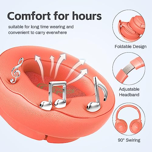 BERIBES Bluetooth Headphones Over Ear Wireless HiFi Stereo Headsets 65H 6EQ - color: Orange red