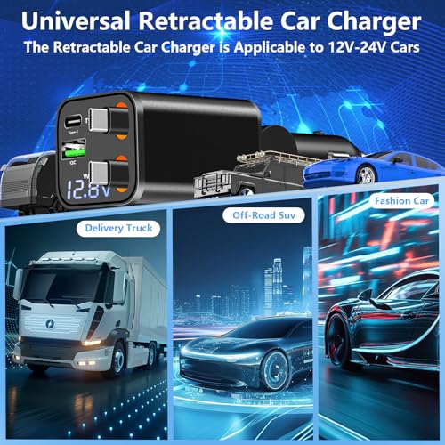 Apple MFi Certified Retractable Car Charger, 120W PD/QC USB C Car Charger - color: Bronze Black