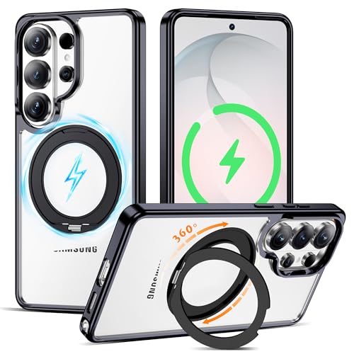Compatible with Clear Samsung Galaxy S26 Ultra Case with 360° Invisible Magnetic Ring Stand [Compatible with Mag-Safe] Shockproof Plating Phone Case for S26 Ultra 6.9",Black - color: Black, size: Samsung Galaxy S26 Ultra