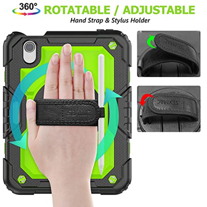 SEYMAC stock Case for iPad mini 7 (A17 Pro) 2024/ Mini 6 8.3'' with Screen Protector Pencil Holder [360 Rotating Hand Strap] &Stand, Drop-Proof Case for iPad mini 7th/6th Generation 8.3", Green+Black - color: Green+Black