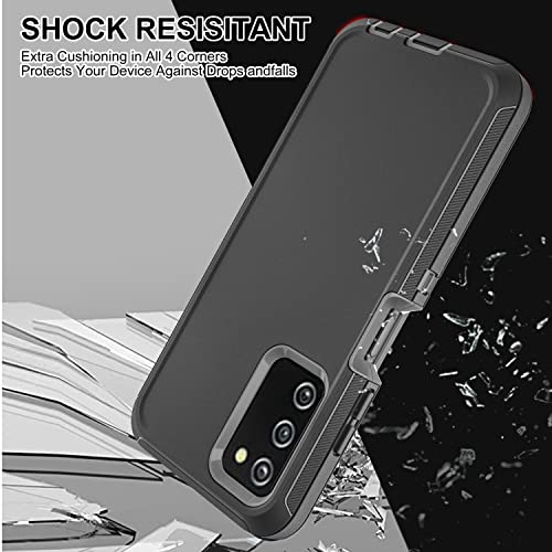 for Samsung Galaxy A03S Phone Case, Galaxy A03S Phone Case with 2 Pcs Nano Explosion-Proof Film, 3 in 1 Full Body Shockproof Heavy Duty Case for Samsung A03S (Black/Grey)
