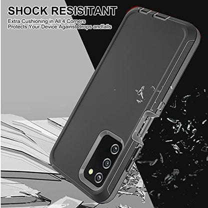 for Samsung Galaxy A03S Phone Case, Galaxy A03S Phone Case with 2 Pcs Nano Explosion-Proof Film, 3 in 1 Full Body Shockproof Heavy Duty Case for Samsung A03S (Black/Grey)