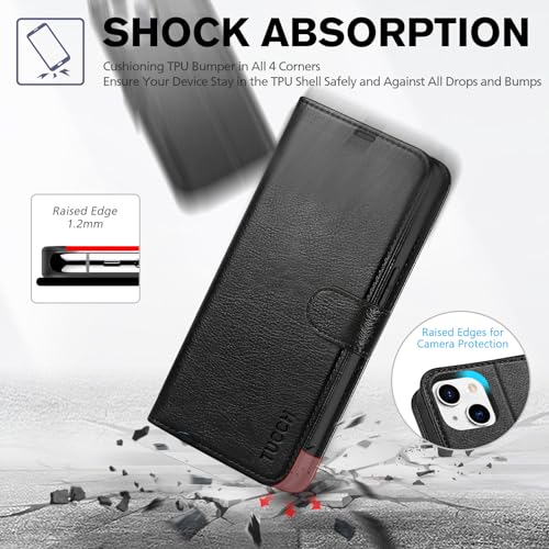 TUCCH Wallet Case for iPhone 14 (6.1") 2022, Flip Stand, Textured Black | RFID Blocking, 4 Card Holders, Kickstand, PU Leather, Shockproof TPU Shell, Magnetic Closure, Protective Folio Cover - color: Black - Textured