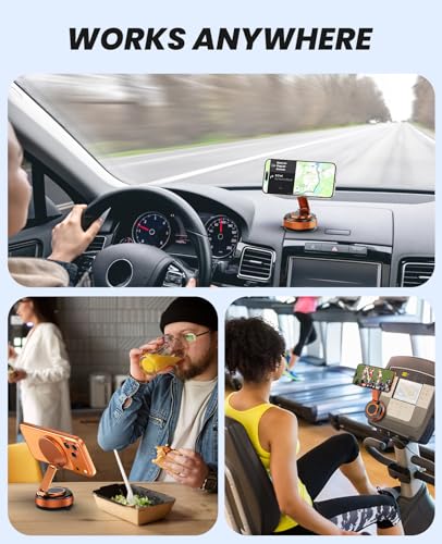 Jononser Magnetic Car Phone Mount,Zinc Alloy Foldable Holder with Strong Nano-Gel Adhesion & N52 Magnet, 360° Adjustable Dashboard/Windshield Phone Holder for iPhone 17/16/15/14/13/12,Golden Orange - color: Golden Orange
