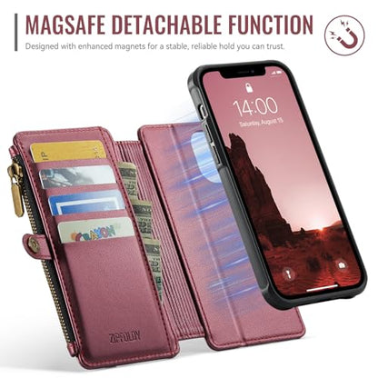 for iPhone 14 Plus - Phone Case Wallet Magnetic Detached, Burgundy - color: Burgundy, size: iPhone 14 Plus