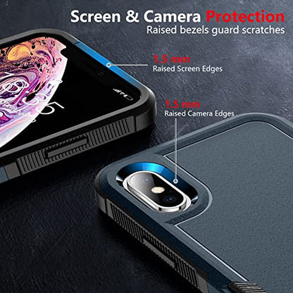 SPIDERCASE for iPhone Xs Max Case, [10 FT Military Grade Drop Protection] [2 pcs Tempered Glass Screen Protector] Shockproof Airbag Cushion Protective Case for iPhone Xs Max 6.5” (Dark Blue) - color: Dark Blue